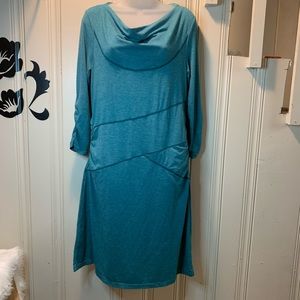 Athleta teal blue Ukiah pocket drape dress M